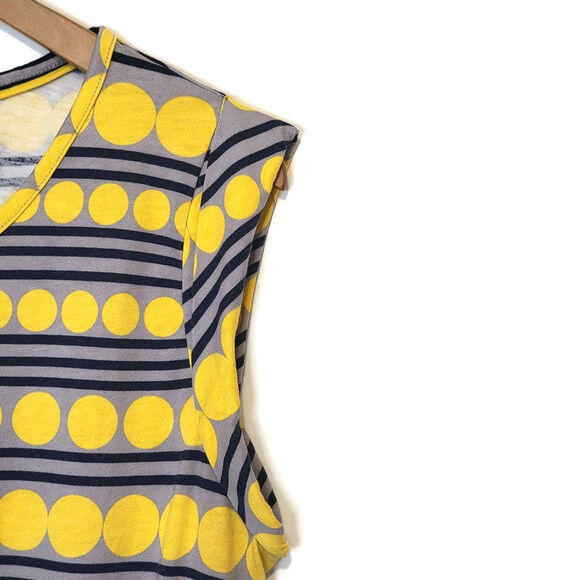 Boden Polkadot Stripe Scoop Neck Short Sleeve Knit Yellow Mini Dress Size 12 - Picture 4 of 12